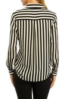 Decked out in stripes, this blouse from THE LIMITED adds classic style to your closet. | THE LIMITED Women's Stripe Long Sleeve Button Front Blouse, White, Small Chic Long Sleeve Blouse With Vertical Stripes, Casual Striped Blouse For Work, Chic Button-up Top With Vertical Stripes, Elegant Tops With Contrast Stripes For Spring, Spring Office Tops With Vertical Stripes, Vertical Stripes Button-up Top For Work, Casual Striped Blouse For Business Casual, Collared Pinstripe Top For Workwear, Spring Office Blouse With Vertical Stripes