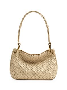 "Find BOTTEGA VENETA Padded Intreccio Leather Shoulder Bag on Editorialist. Bottega Veneta's hobo-style shoulder bag is crafted of premium lambskin leather in the label's iconic Intreccio weave pattern. This Italian-made piece features an adjustable handle, styled with curved metal details. Adjustable handle Open top Lambskin Made in Italy SIZE 10.5\"W x 7.5\"H x 4.5\"D ABOUT THE BRAND Founded in 1966, the label known for fine Italian craftsmanship with creativity at its core has since catapulted to cult-level status. The house's storied intrecciato pattern in shoes and handbags, alongside its signature minimalist ready-to-wear, have made the label an editor and It-girl favorite. Bottega Veneta. Color: Avocado Brass." Bottega Clutch, Bottega Veneta Chain Pouch, Padded Cassette Bag, Bottega Bag, Bottega Veneta Pouch, Bottega Veneta Handbag, Small Leather Bag, Bottega Veneta Bags, Weave Pattern