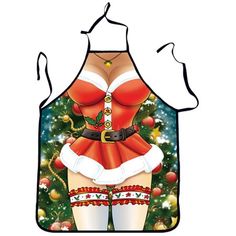 an apron with a woman dressed as santa clause