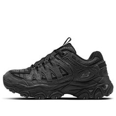 (WMNS) Skechers D'Lites Trail Running Shoes 'Black' 180172-CCBK Black Lace-up Sneakers With Vibram Sole, Black Synthetic Sneakers With Vibram Sole, Black Leather Running Shoes For Walking, Black Lace-up Sneakers For Outdoor Activities, Black Running Shoes With Vibram Sole For Walking, Black Sneakers With Rubber Sole For Walking, Black Walking Sneakers With Rubber Sole, Black Sneakers With Laces For Outdoor Activities, Black Synthetic Walking Shoes With Studded Outsoles