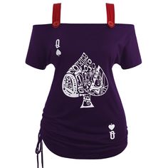 Plus Size Cold Shoulder Poker Cards Top - Purple - 3G60954518 - Original Design-Women's Clothing  #OriginalDesignWomensClothing #Original #DesignWomen's #Clothing Spandex Shirts, Clothing Sites, Poker Cards, Fashion Dresses Casual, Plus Size Womens Clothing, Really Cute Outfits, Fashion Seasons, Playing Card, Plus Size T Shirts