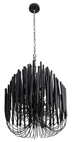 a black chandelier hanging from a metal chain