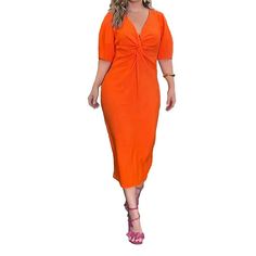 Women's Work Dress Sheath Dress Semi Formal Dress Fashion Maxi Dress Ruched V Neck Half Sleeve Plain Regular Fit Black Yellow Orange Spring Summer S M L Xl Casual Ruched Sheath Dress, Casual Ruched Sheath Midi Dress, Orange Ruched Knee-length Midi Dress, Dress Semi Formal, Maxi Dress Designs, Work Dresses For Women, Semi Formal Dress, Semi Formal Dresses, Work Dress