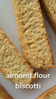 almond flour biscotti on a plate with the words almond flour biscotti