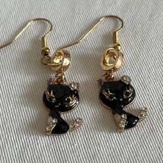 Brand New A458 Trendy Black Jewelry With Cat Design, Black Cat Ears Earrings For Party, Black Cat Design Drop Earrings, Casual Black Dangle Jewelry, Casual Black Dangle Earrings, Black Cat Earrings, Cat Earrings, Earrings Color, Gold Black