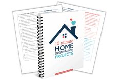 two notebooks with the title 10 minute home organization projects written in blue and red