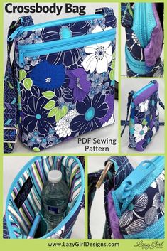 the cross body bag pattern is shown with instructions to make it look like it's in