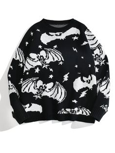 Bat Skeleton, Skeleton Pattern, Black And White Style, Little Angel, Loose Sweater