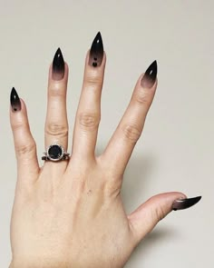 Black Ombre Nails, Witch Nails, Witchy Nails, Gothic Nails, Black Nail Art, Black Nail Polish, Nails Design With Rhinestones