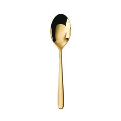 a gold spoon with a black handle