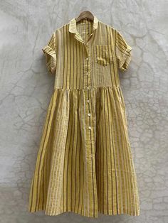 Casual Loose Striped Pocket Shirt Dress – INNSLANE Yellow Cotton Button-up Dress, Yellow Button-up Cotton Dress, Striped Cotton Shirt Dress With Buttons, Casual Striped Button-up Dresses, Casual Striped Shirt Dress With Buttons, Striped Short Sleeve Dress With Buttons, Casual A-line Shirt Dress For Beach, Striped Buttoned Shirt Dress For Summer, Striped Shirt Dress With Buttons For Summer