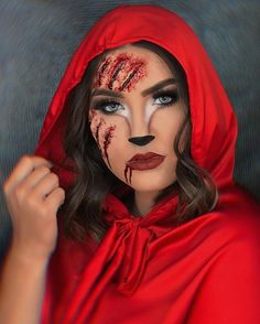 Red Riding Hood Makeup, Red Riding Hood And Wolf, Halloween Simples, Werewolf Makeup, Halloween Makeup Clown, Halloweenský Makeup, Holloween Makeup, Horror Make-up, Creepy Halloween Makeup