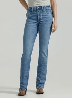 EVERY COWGIRL’S GO-TO Trends may come and go, but the bootcut is forever. Our Women’s Wrangler Retro® Bailey High Rise Bootcut Jean sets the bar high with a waist-nipping silhouette, a close fit through the thigh, and a slightly flared 17” leg opening that goes perfectly over boots. It’s crafted from cotton with just a subtle amount of stretch for comfort. Plus, the signature five-pocket styling, “W” stitching, and rope logo patch deliver the Western authenticity you want. Fit: Regular Rise: Hig High Rise Bootcut Jeans, Womens Jeans Bootcut, Bootcut Jean, Long Sleeve Kids, Favorite Boots, Boys Bottoms, Denim Collection, Retro Women, The Bar