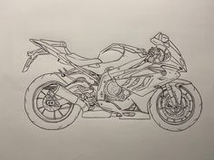 a drawing of a motorcycle is shown in black and white, as if it were drawn on paper