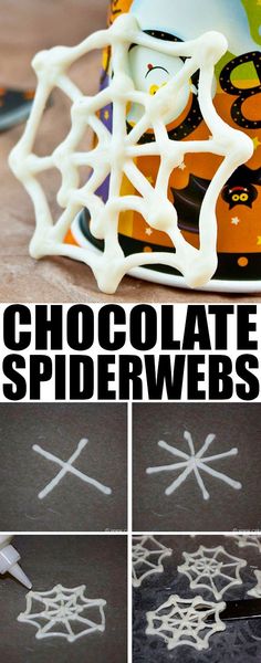 chocolate spider webs are being made into halloween decorations