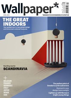 the cover of wallpaper magazine with an image of a red, white and blue building