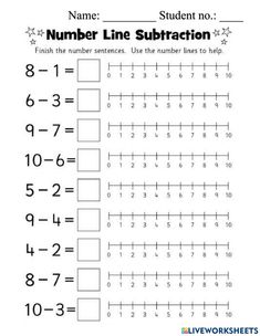 the number line subtraction worksheet for students to practice numbers and counting