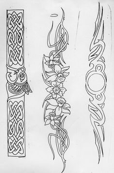 three different types of tattoo designs on paper