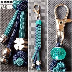 two pictures of the same keychain with beads and charms attached to it,