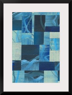 an abstract painting with blue and white squares in black framed art print by artist michael moore