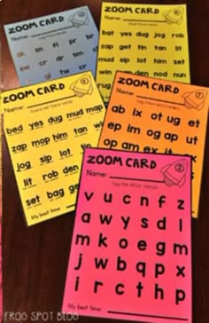 four different types of zoom cards sitting on top of a table