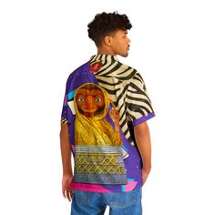 Bring The Perfect Mix Of Summer Vibes And 80s Nostalgia With The Ultimate 80s E.T. Hawaiian Shirt. This Bold, Artisan Shirt Features Joshy’s Vibrant Watercolor Painting Of E.T., Paired With Retro Purple Geometric Patterns And Iconic Zebra Stripes. Paying Homage To E.T. The Extra-Terrestrial And The Unforgettable Phrase, “Be Good,” This Design Captures The Carefree Energy Of The 80s In A Standout Way. Sizing: This Hawaiian Shirt Is A Size Medium, Measuring 22.44 Inches Width Across When Laid Flat Fitted Multicolor Camp Shirt With Graphic Print, Relaxed Fit Purple Shirt With Graphic Print, Purple Printed Tops With Relaxed Fit, Purple Summer Shirt With Graphic Print, Purple Retro Top With Relaxed Fit, Purple Printed Shirt With Short Sleeves, Purple Retro Tops With Graphic Print, Retro Purple Tops For Streetwear, Retro Purple Tops With Graphic Print