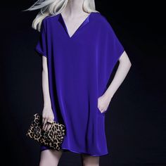 Diane Von Furstenberg Dvf Kora Tunic Dress Size: P / Xs Designer Color: "Electric Blue" Short-Sleeve Shift Dress With Open Collar And Mid-Thigh Length. Elegant Short-sleeved Purple Mini Dress, Elegant Purple Mini Dress With Short Sleeves, Purple Short Sleeve Midi Dress For Evening, Chic Purple Short Sleeve Midi Dress, Purple Short Sleeve Midi Dress, Chic Purple Mini Dress With Short Sleeves, Pink Wrap Dress, Dvf Diane Von Furstenberg, Sleeveless Wrap Dress