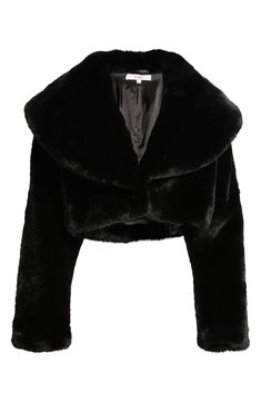 Luxurious softness is always on hand when you're in this fluffy faux-fur bolero that's perfect in cooler temps. 17" length (size Medium) Front hook-and-eye closure Shawl collar Lined 100% polyester faux fur Dry clean Imported Cropped Black Fur Coat, Luxury Black Outerwear With Faux Fur Trim, Black Fluffy Jacket, Black Fur Jacket, Faux Fur Bolero, Black Fluffy Faux Fur Outerwear, Luxury Black Faux Fur Outerwear, Black Faux Fur Jacket, Black Fur Coat