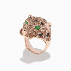 Effy Men's 14K Rose Gold Emerald and Mixed Diamonds Panther Ring Cartier Panther Ring, Cartier Panther, Panther Ring, Rose Stone, Wooden Jewelry Boxes, Jewelry Boxes, Wooden Jewelry, Insta Story, Gold Rose