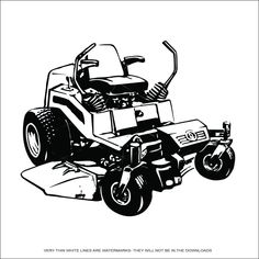 a black and white drawing of a riding lawn mower with the front wheels down