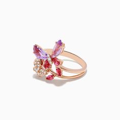 Effy 14K Rose Gold Diamond and Multi Stone Butterfly Ring Fancy Jewelry Necklace, Butterfly Ring, Fancy Jewelry, Rose Gold Diamonds, Multi Stone, Diamond Stone, Piercing Jewelry, Jewelry Necklace, Stone Rings