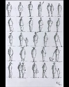 a drawing of people standing in different poses