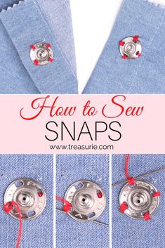 how to sew snap snaps on the collar of a blue shirt with red thread