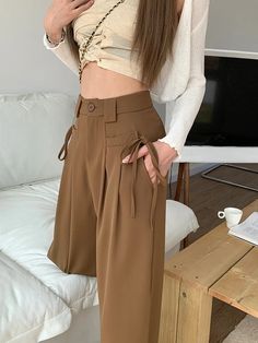 Tavimart Korea Women Pants Straight Office Ladies Fashion Tassel Design Trouser Summer Casual Button Loose Female Solid Long Pants Dress Women Elegant, Custom Made Clothing, Tassels Fashion, Xl Fashion, Lavender Blue, Women Pants, Pants Straight, Prom Party Dresses, Ladies Fashion