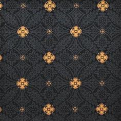 a black and gold wallpaper with many small flowers on the bottom half of it