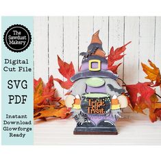 the digital cut file for svg includes an image of a gnome with a hat