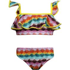 BIANCA bikini is perfect for your little ones who want a bikini that is both stylis and comfortable. Made from best Italian fabric and gorgeous sewing labor. This bikini has great multicolor with ruffles on both the front and shoulders and yellow pipings. Its ruffles are perfect for kids who want to add a touch of cuteness to their style. The special fabric will also protect the skin from the sun's harmful rays, as the UPF 50+ blocks out more than %97 of the UV raditation. Nessi Byrd designed in Summer Beach Tankini For Playwear, Summer Beach Season Tankini For Play, Summer Tankini For Beachwear, Playful Sleeveless Tankini For Beach Party, Playful Sleeveless Tankini For Poolside, Playful Sleeveless Swimwear For Vacation, Playful Sleeveless Swimwear For Sunbathing, Playful Sleeveless Tankini For Beach Season, Multicolor Casual Swimwear For Summer