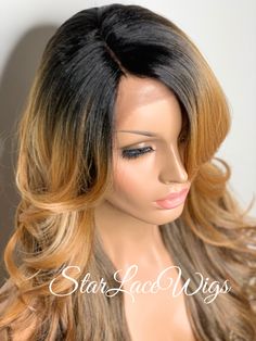 This unit ships in 2-3 business days Type of Hair: Synthetic Hair Texture: Curly Hair Length: About 28" from crown to bottom Hair Color: Dark Roots #1b, 27 & 30 - Also available in color #1, #1b & #2 Cap Style: Lace front wig with adjustable straps and combs - (cap stretches) Heat Safe: Heat resistant up to 350 degrees Part/Ventilation: The part is fixed on one side :::HEAT SAFE::: Our synthetic and human hair blend wigs are heat safe and can be curled and flat ironed. Please note that i Style Lace Front Wig, Curly Layers, Cap Style, Dark Roots, Hair Texture, Front Lace Wigs Human Hair, Hair Color Dark, Strawberry Blonde, Hair Length