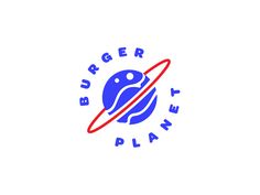 the burger planet logo is shown in red and blue, with a rocket on top