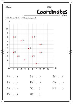 coordinates worksheet with numbers and letters to help students learn how to write