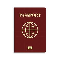 a red passport with the word passport on it and a gold globe in the middle