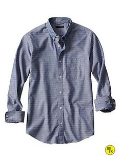 Factory Dobby Oxford Shirt Fitted Button-up Dress Shirt With Welt Pockets, Classic Button-up Dress Shirt With Welt Pockets, Men’s Oxford Shirt, Indigo Cotton Button-up Shirt, Indigo Button-up Shirt With Pockets, Box Pleats, Button Down Collar, Oxford Shirt, Chest Pocket