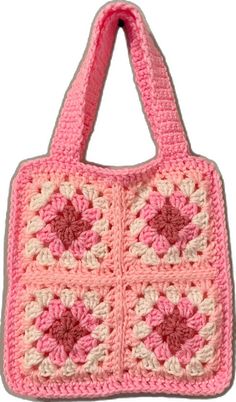 Cute Pink Square Bag, Cute Handmade Square Shoulder Bag, Pink Square Shoulder Bag, Cute Everyday Crochet Rectangular Bag, Cute Handmade Square Crochet Bag, Everyday Pink Bags With Granny Square Detail, Pink Granny Square Bag For Everyday Use, Pink Square Crochet Bag For Everyday Use, Cute Crochet Rectangular Shoulder Bag