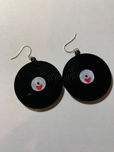 Black record earrings Black Plug Earrings For Party, Retro Black Handmade Jewelry, Music Earrings, Record Earrings, Music-themed Black Jewelry Gift, Handmade Black Novelty Earrings, Black Music-themed Jewelry For Gift, Black Retro Earrings, Retro Black Round Earrings