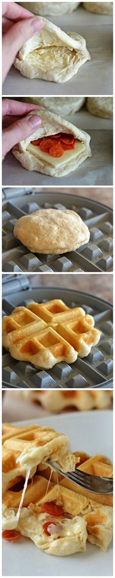 the process of making waffles is shown here