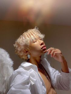 Angel Pose Reference, Angel Pose, Dark Skin Light Hair, Dreadlocks Men, Natural Hair Journey