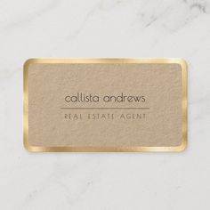 a gold foil business card with the words, callista andrews on it