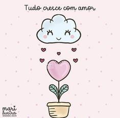 a pink card with a heart shaped plant in it and the words tudos crecee com amo