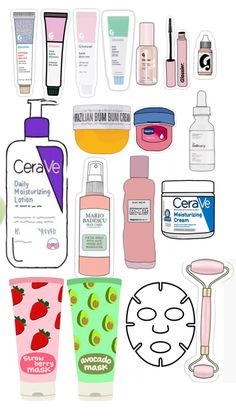 an assortment of various skin care products on a white background, including toothbrushes, creams, and face masks