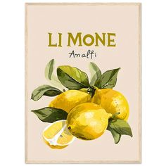 a painting of lemons with leaves and the words l'mone amalfi